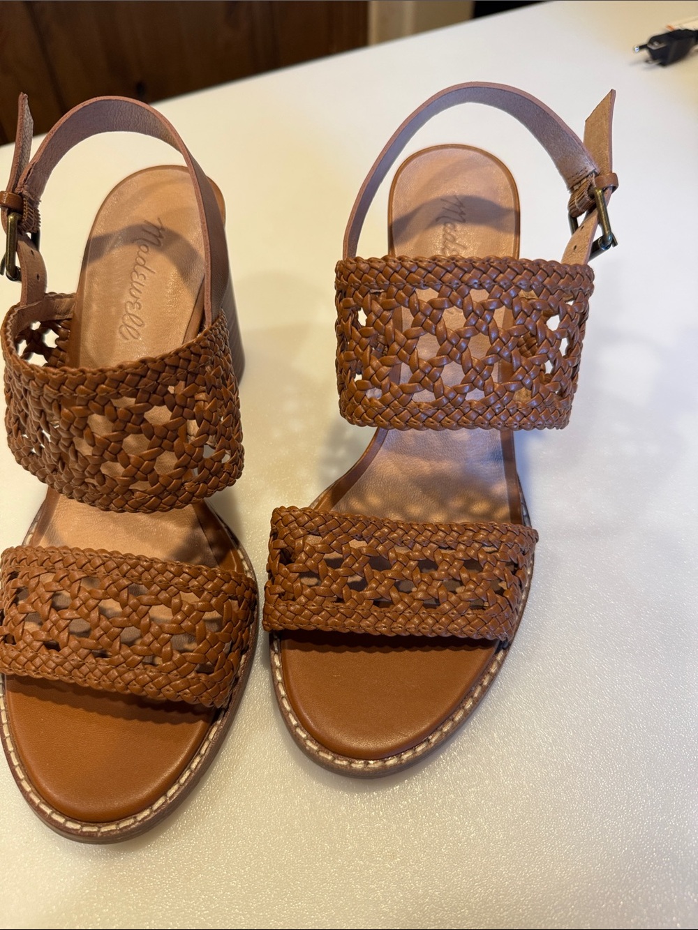 Madewell Tan Woven Leather Block Heel Sandals - Picture 5 of 6